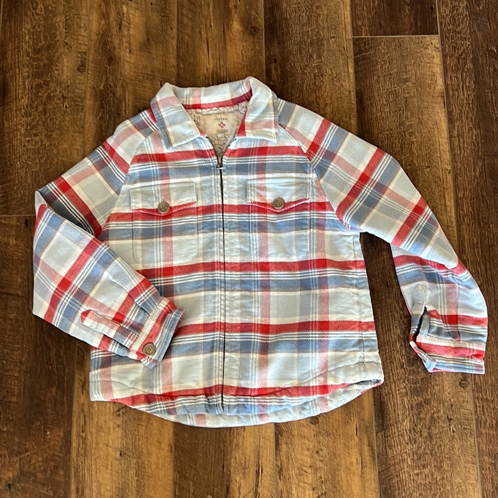 Red and blue plaid fleece lined jacket
